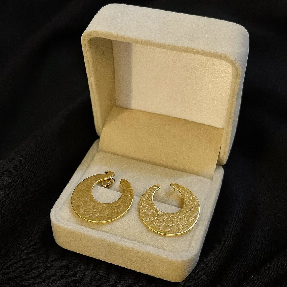 Textured Flat Open Hoop Circle Post Earrings